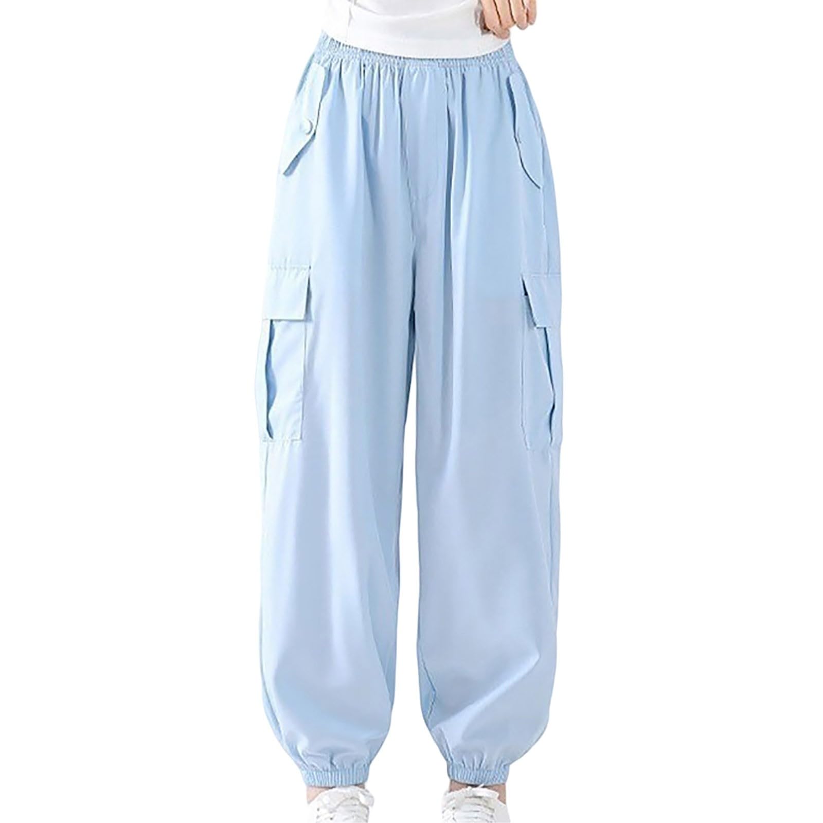 Genérico Pantalones Baggy Niño Pantalones Deportivos Urbanos para Niño con Bolsillos Cargo y Cintura Elástica Ideales para Temporada Primavera Verano