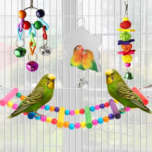 Image of Bird Toys Parakeets Cage Accessories: 12Pcs Parrot Toy Swing Ladder Natural - Small Birds Supplies for Cockatiel Conure Lovebird Budgie Canary Finches Quaker