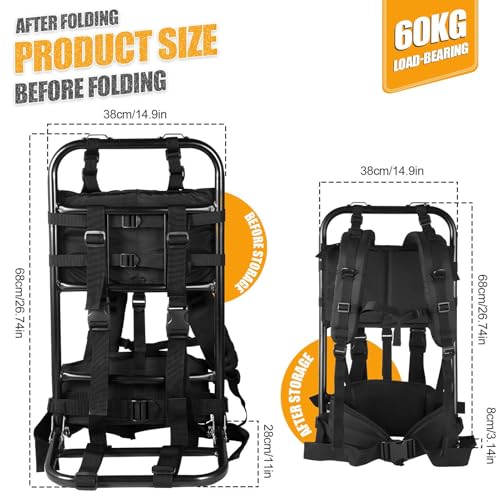Pack Frame with Attachments - External Aluminum Frame Hiking Backpacks, rip-stop Nylon Fabric, Supports up to 132 lbs, Lightweight, portable and adjustable, for Camping, Hiking, Hunting (Black)