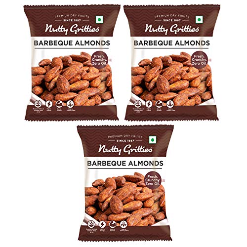 Image of Nutty Gritties Barbeque Almonds (BBQ) - Healthy Party Snack, Dry Roasted, Non Fried, Zero Oil, Crunchy, Tasty - (Pack of 3-48g Each), 144
