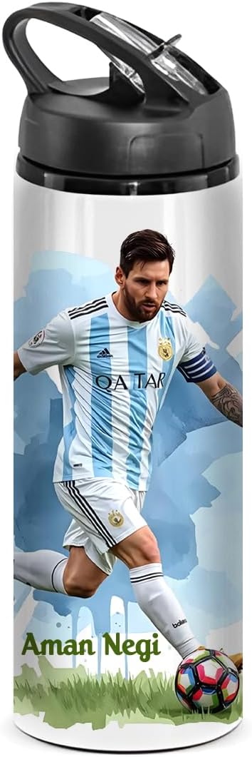 PRINTSWAYS Customized Name Printed with Messi Design Sipper Water Bottle - 750 ML | Best Gift for Messi Fan | Football Sports Fans | Kids Water Bottle | Return Gifts