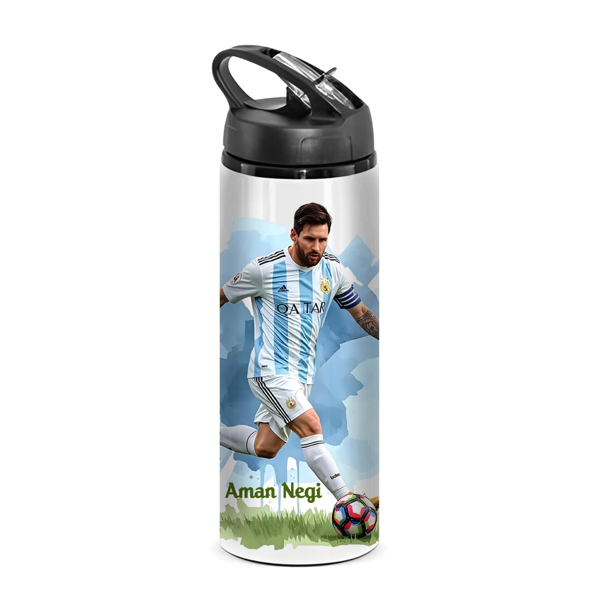 PRINTSWAYS Customized Name Printed with Messi Design Sipper Water Bottle - 750 ML | Best Gift for Messi Fan | Football Sports Fans | Kids Water Bottle | Return Gifts