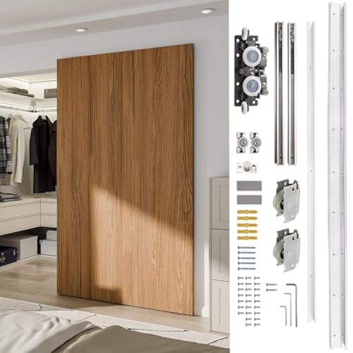 Jisano 1pcs 27.6-47.2 Inch Hidden Sliding Barn Door Hardware and Track Floating Wall Mounted Invisible Sliding Door Track Soft Close Quiet Easy to Install