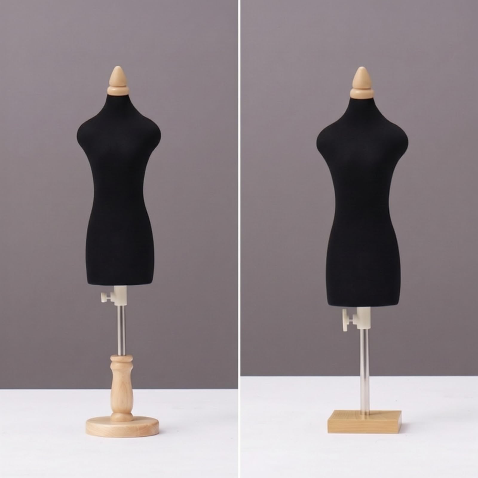 Busto da Cucito Regolabile Durevole , Modello 1/3 In Cotone Nero Con Base Quadrata In Legno
