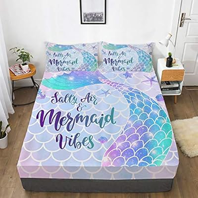 MUSOLEI Mermaid Girl Fitted Sheet Set Twin 3D Fantasy Bedding Set 2PCS 1 Deep Pocket Fitted Sheet with 1 Pillowcases… 51lKgZVrYUL. SS400