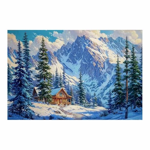 Murales modernos para dormitorio HUYEEI con pintura de cabaña alpina azul de 40x60