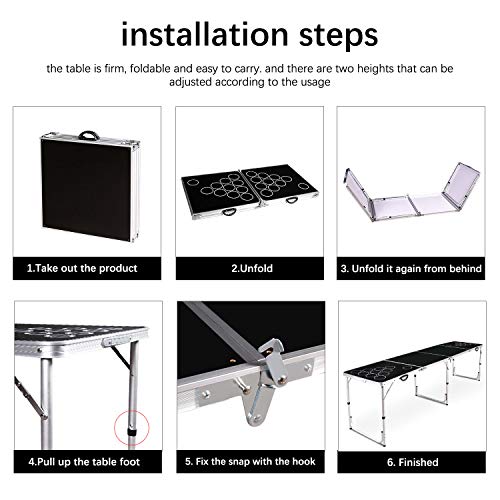 Wodesid Beer Pong Table Portable Flip Cup Table Folding Games Table Lightweight Tailgate Tables with Carrying Handles