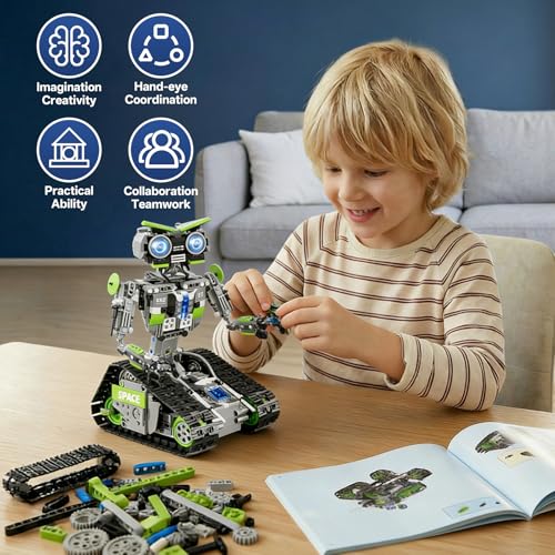 DOLIVE 5 in 1 STEM Robotics Kit, Building Block Set for Kids Ages 8-14, Remote Control and App Controlled Robot/Tank/Transporter/Scout/Engineering Vehicles, Birthday Gift for 8 9 10 11 12+ Years Old - Image 4