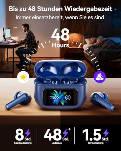 ZIUTY Kopfhörer Kabellos Bluetooth 5.4, In Ear Kopfhörer Bluetooth mit Touchscreen & 5 EQ Modi, Bluetooth Kopfhörer ANC/ENC Noise Cancelling, 8H Spielzeit, IPX7 Wasserdicht Sport & Gaming (Dunkelblau)