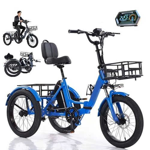 Triciclo Eléctrico Plegable De 20 Pulgadas, Pantalla Lcd, Cesta Delantera Y Trasera, Capacidad De Carga De 200 Kg, Batería De 48 V 13 Ah - Autonomía De 45 Km, Para Personas Mayores Y Adultos B