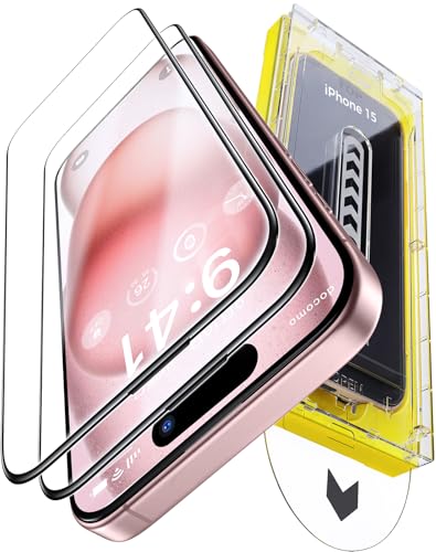 iPhone 15 ガラスフィルム 用 【10H+硬度 航空宇宙ガラス 周り浮きゼロ 】2枚セット 米軍MIL規格 いphone15 保護フィルム 全面保護 耐衝撃 極細ベゼル 曲面エッジ 15フィルム 簡単貼り付け boxガイド枠付き 自動除塵 自動吸着 超クリア画質 高光沢 目の疲れ軽減 携帯フィルム 1:1 全面カバー サラサラ 飛散・破損防止 6.1インチ