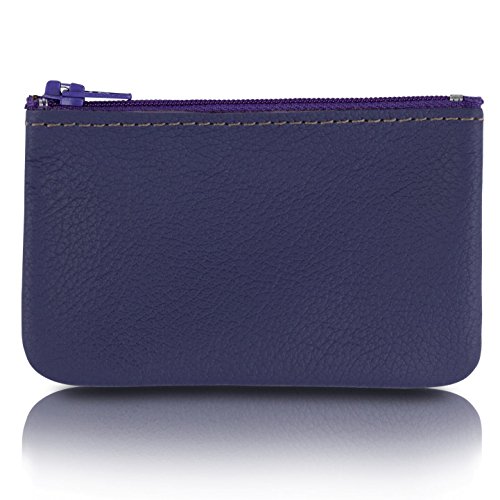 Zippered Coin Pouch, Change holder For Men/Woman made with Genuine Leather, Coin Purse, Pouch Size 4x2.5 inches, Made IN USA (Purple)