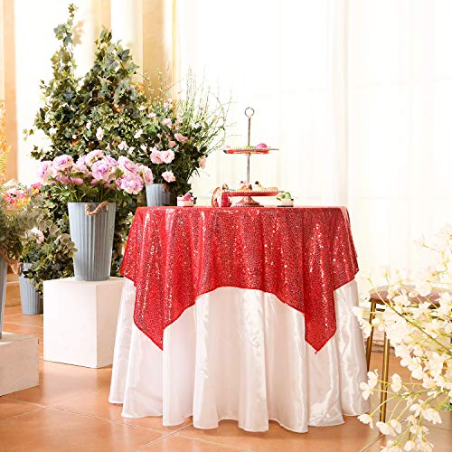 Eternal Beauty Red Square Sequin Tablecloth Sparkly Overlay for Wedding Party Birthday Baby Shower Christmas 48"x48"