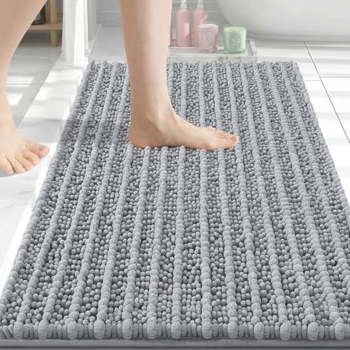 Image of Arotive Luxury Bathroom Rugs 34x21, Extra Soft Thick Absorbent Shaggy Chenille Bath Rugs, Machine Wash Dry, Bath Mats for Bathroom Floor, Tub and Shower, Home Decor Accessories, Light Grey