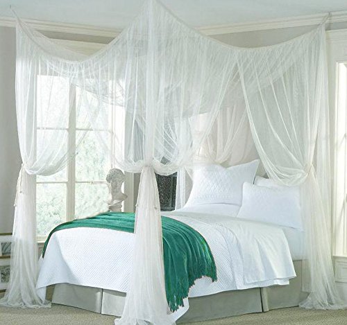 White Four Corner Post Bed Canopy,Risingmed Bed Mosquito Netting Mesh Canopy Bedding Net Insect Mosquito Fly Bug Netting Screen Bed Canopy Fly Insect Protection Indoor Decorative