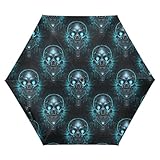 Tech Regenschirme mit Totenkopf-Druck, UV50+, ideal für Auto, Golf und unterwegs, Wind- und Regenschutz, Regenschirme für Erwachsene, automatisches Öffnen