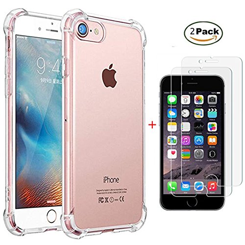 MISSDU compatible avec coque iPhone 7 Coque/ iPhone 8 Coque avec 2*Protecteur d'écran Gratuit, Transparent Silicone Coussin d'air Housse Protection Anti-choc Gel Case