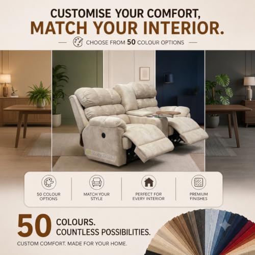 Image of Lofty Dreams Welos 2 Seater Motorised Recliner Sofa - Smooth Electric Comfort, Adjustable Neck & Back Support, Soft Suede Fabric, Console Table, Free Installation