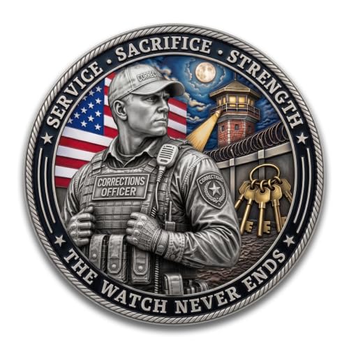 Thin Gray Line Challenge Coin - Correctional Officer Gift Honoring Duty Sacrifice Strength - Law Enforcement Prison Police Token Medallion - The Watch Never Ends