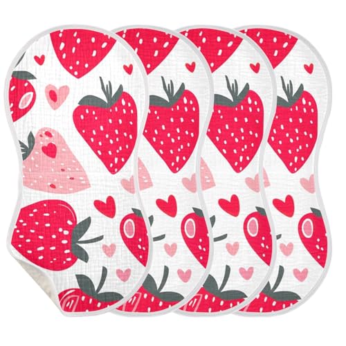 2 Pack Baby Burp Cloths, Soft Absorbent Burping Cloths for Babies, Cotton Milk Spit Up Rags, Large Size for Newborns, Baby Boys and Girls (Cute Strawberries)3