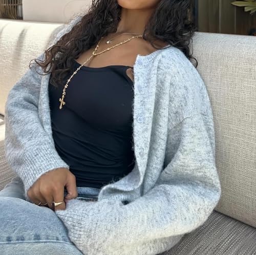 Cioatin Women Y2K Open Front Button Down Crop Sweater Cardigan Long Sleeve Lightweight Knit Pullover Fall Outfits Tops Heather Gray thumb #5