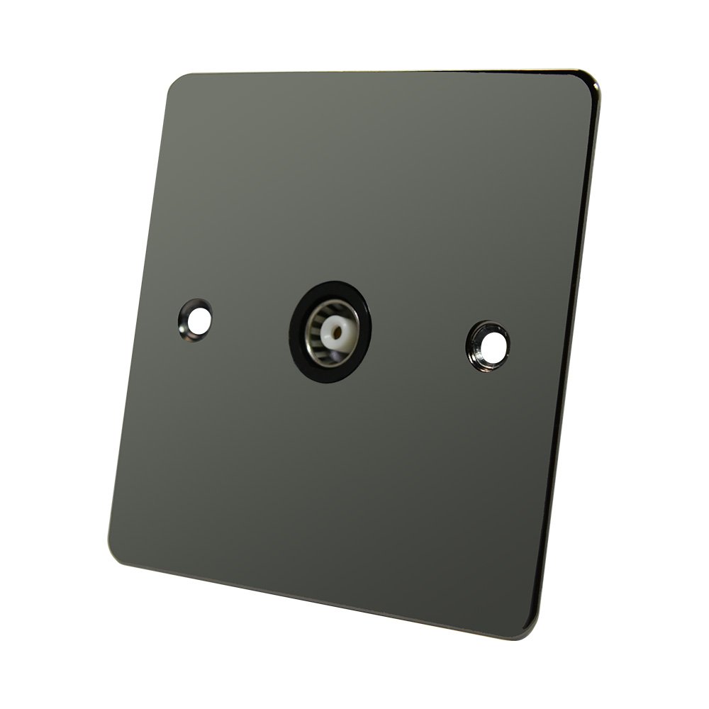 Flat Plate Black Nickel 1 Gang TV Socket - Single 1-Gang Aerial Coaxial Female Socket