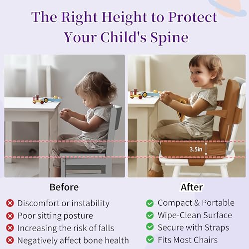 Image of Toddler Booster Seat for Dining Table with Backrest, Waterproof PU Cushion