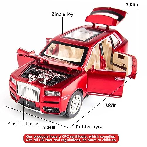 Image of Invite Enterprise 1:24 Rolls Royce Cullinan Diecast Model Metal Pull-Back Car With Sound Light And Opening Doors: A Kids' Toy Vehicle Gift (1:24 Rolls Royce Cullinan - Red)