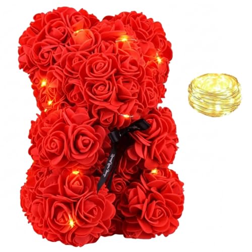 NYRWANA Valentine Gift for Girlfriend, Boyfriend, Husband & Wife | Rose Teddy Bear Gift with DIY String Lights | Artificial Rose Flower Cute Bear for Mom, Women, Girlfriend & Home Décor