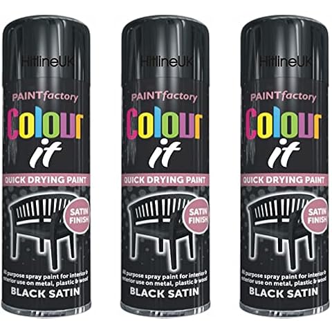 HitlineUK Satin Black Paint Aerosol Spray Cover