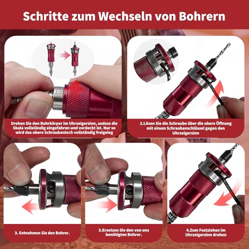 6 tlg Kegelsenker Bohrer Set, Präzise Senker Holzbohrer mit Einstellbarem Tiefenanschlag, Senkbohrer mit 1/4 Hex Schaft für Holzverarbeitung, Gleichmäßige Bohrungen Zu Erzielen