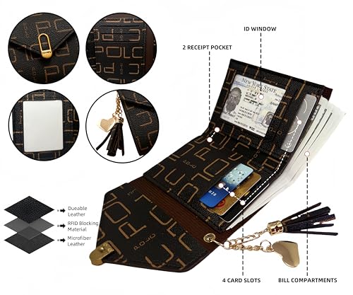 Women's Wallet - Women's Credit Card Holder Trifold Women's Small Wallet Compact and Lightweight (Dark Brown)2