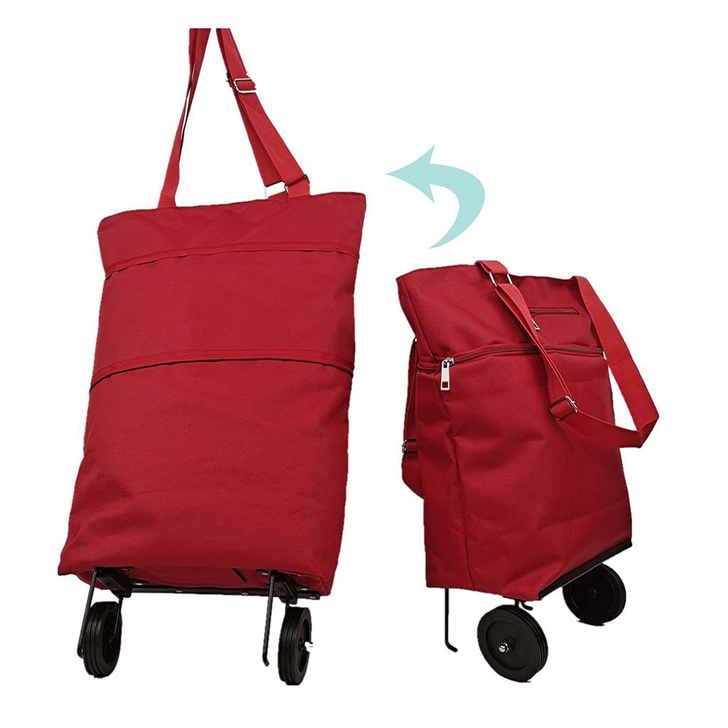 Bolsa de la compra plegable con ruedas – Bolsa reutilizable para el mercado de comestibles y el hogar, carrito rojo para un fácil transporte y almacenamiento