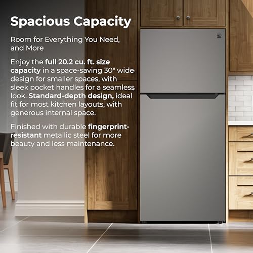 Image of Kenmore 30 inch Top Mount Refrigerator with Freezer - Adjustable Shelving, Humidity-Controlled Crispers, LED Lighting, ENERGY STAR Certified, 20.2 cu. ft. Capacity - Fingerprint Resistant Metallic Steel