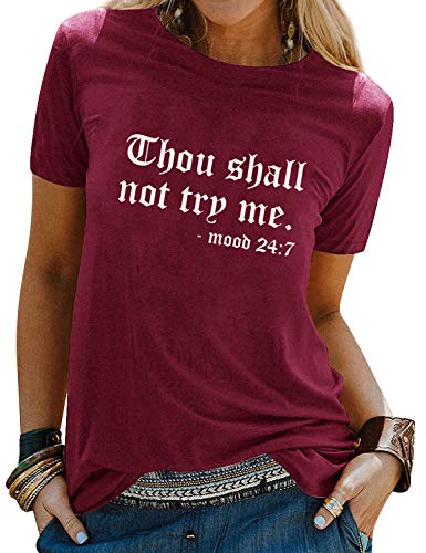 Nlife Thou Shall Not Try Me Oversized Sweatershirt Graphic Tee Shirt for Womens Tshirts Ladies Tops F-red