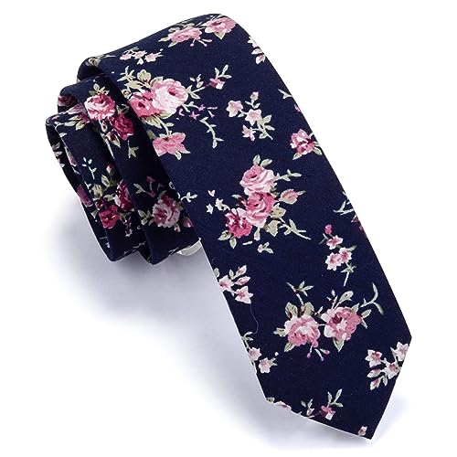 Image of GUSLESON Fashion 2.4 inch(6cm) Floral Skinny Tie for Men Slim Flower Print Cotton Necktie for Wedding Party