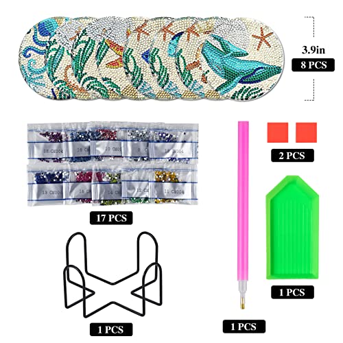 Finphoon Diamond Painting Coasters Kits With Holder, 8 Pcs Diamond Art Coasters Kit, Diy Diamond Painting Kits For Kids Adults Beginners (Blue) #TOP1