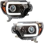 TBVECHI Headlights Assembly For 2012 2013 2014 2015Toyota Tacoma 1 Pair Driver + Passenger Side Headlamp Replacement, Halogen w/LED DRL Black Housing Clear Lens, Factory Style
