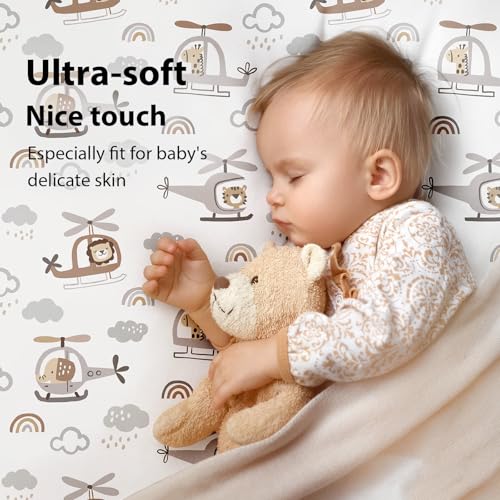 Baby Crib Sheets for Boys and Girls, 3 Pack Toddler Bed Sheets for 52”x28” Standard Toddler Mattresses, Soft Microfiber Fitted Crib Sheets Neutral Grey Helicopter