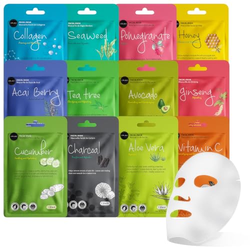 Celavi Korean Face Mask Sheet Set, Facial Spa Masks for Women, 12...