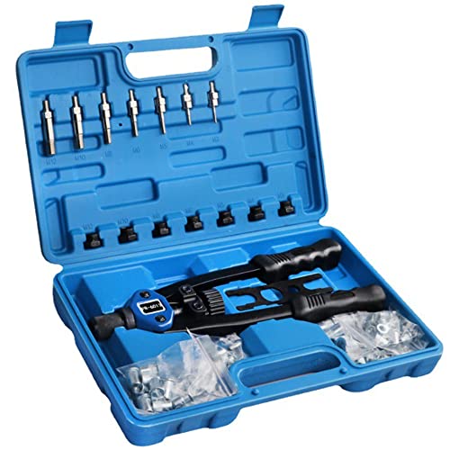 LSHK 13” Hand Rivet Nut Gun Hand Riveter Rivnut Tool Kit with 7 Pcs Metric Mandrels and 110 Pcs Rivet Nuts from M3 to M12
