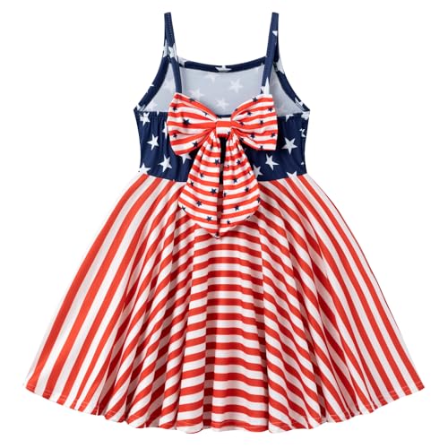Girls Fourth of July Outfit Toddler American Flag Dress Stars Stripes Swing Sleeveless Dresses 2-7 Years