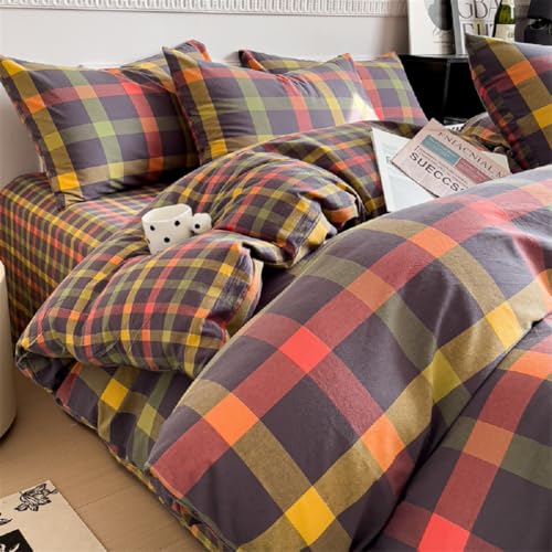 Image of LifeTB Full Comforter Set Geometric Checkered Pattern Comforter Multicolor Grid Plaid Gingham Bedding Comforter Set Soft Fluffy Lightweight Bedding 3 Pieces Grid Bed Comforter with 2 Pillowcases