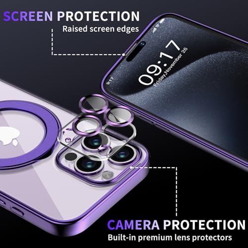 Image of Magnetic for iPhone 15 Pro Max Case with Invisible Stand[Compatible with MagSafe][Full Camera Lens Protector][Military Drop Protection] Shockproof Not Yellowing Clear Slim Soft for Women Men