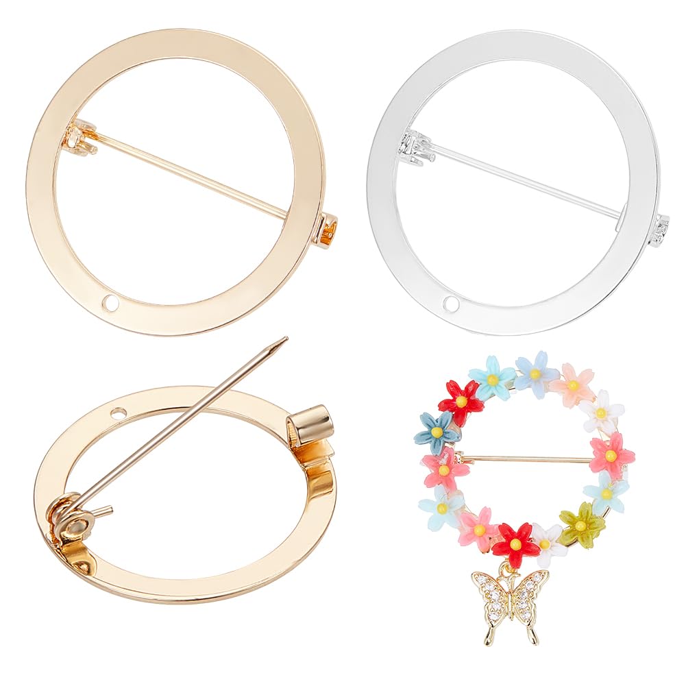 UNICRAFTALE 4Pcs 2 Colors Metal Brooch Pin Backs Donut Base Settings Donut with Hole Safety Catch Pins Back Clasps Brooch with Hole for Name Badge Jewelry Making