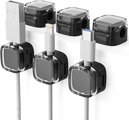 Paquete de 6 clips magnéticos para cables, soporte organizador de cables, organizador de cables de escritorio con adhesivo fuerte, organizador de
