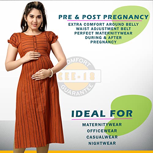 Image of CEE 18 Women's Cotton Rayon A-Line Maternity Feeding Kurti with Zippers(9938 42,Lucious Orange,XL)