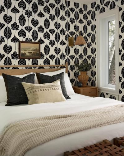 Papier peint botanique feuilles noires Dimoon 44x910 cm