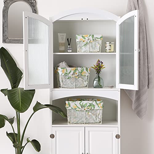 DII Farmhouse Chicken Wire Storage Baskets with Liner, Set of 3, Antique Lemon Print, Assorted Sizes, 3 Piece