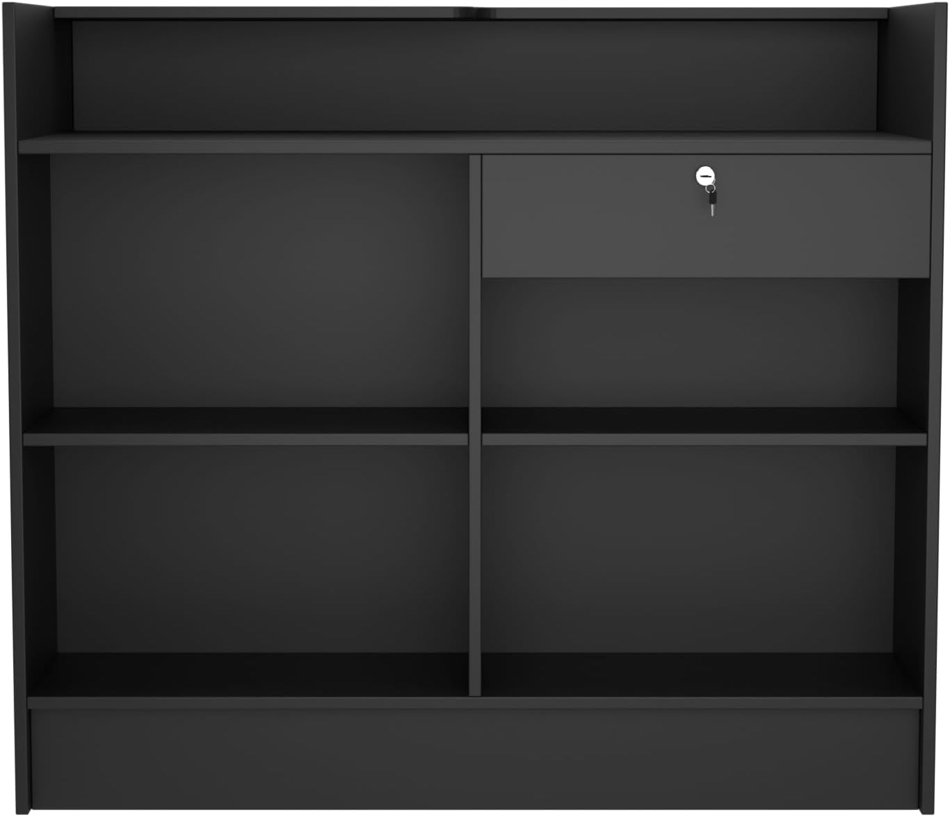 Ledgetop Register with Slatwall Front Panel – 4 ft Black Retail Checkout Counter with Storage – Cash Wrap Counter for Stores Boutiques